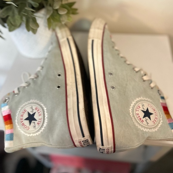 Converse High-Top Sneakers in Light Gray with Rainbow Accents - Picture 2 of 10